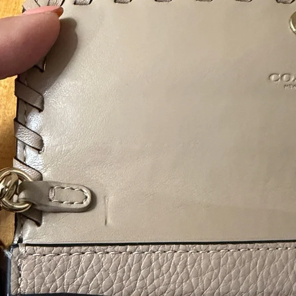 Coach Two-Tone Cream & Taupe Leather Crossbody Wristlet with Black Strap - Picture 8 of 16
